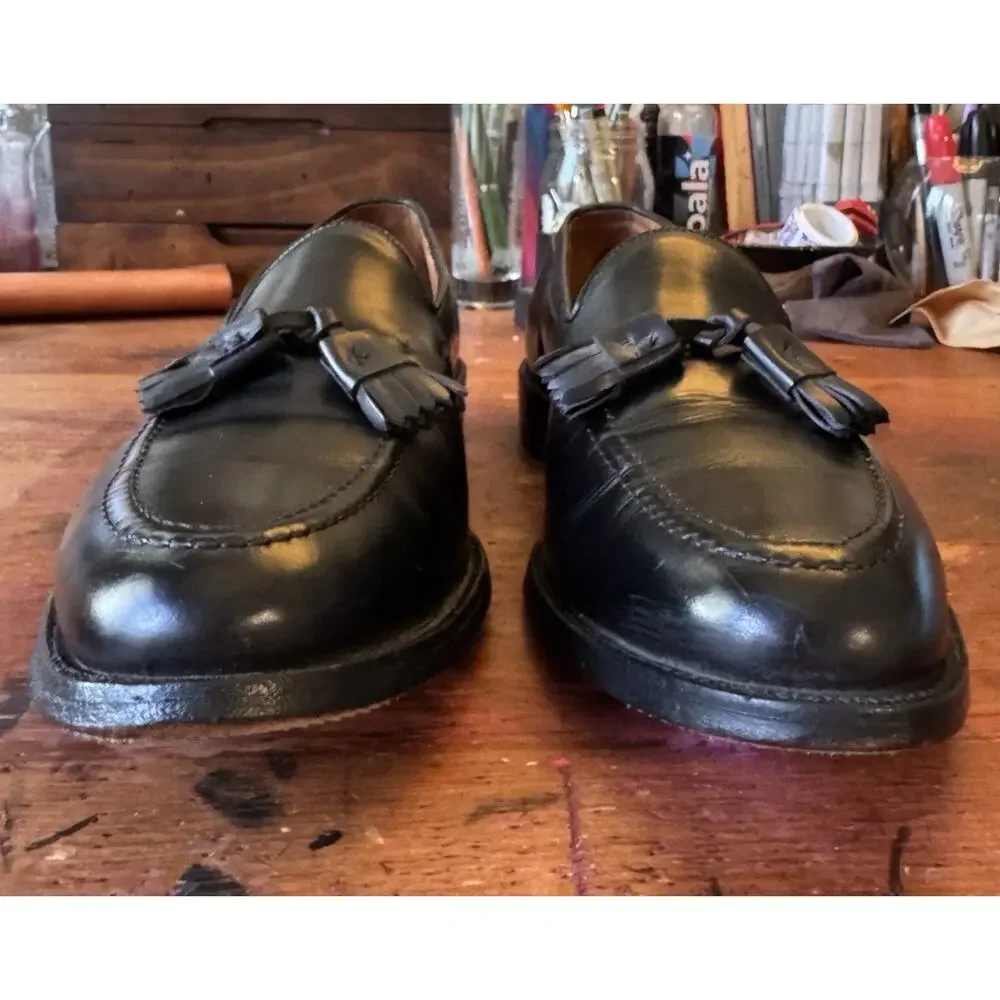 Vintage Allen Edmonds Grayson Black Leather Tassel Loafers 9 1/2 AA Made in USA